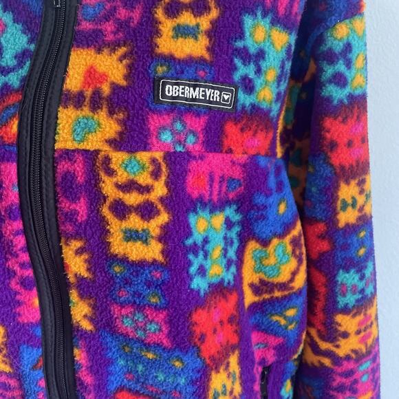 Vtg Obermeyer Women’s Full Zip Colorful Graphic Pullover Fleece Jacket No Size L - Picture 8 of 16